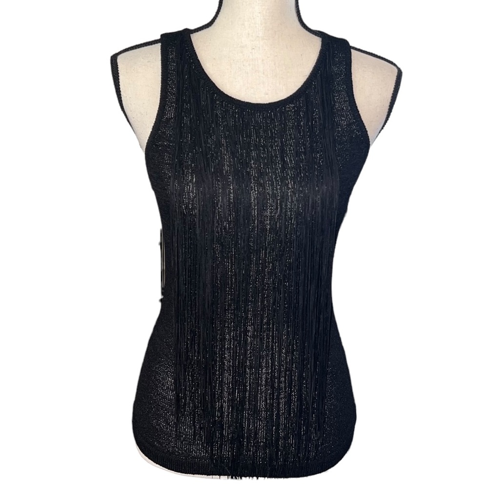 Bebe Black Lightweight Tank Top w/ Fringe Detail